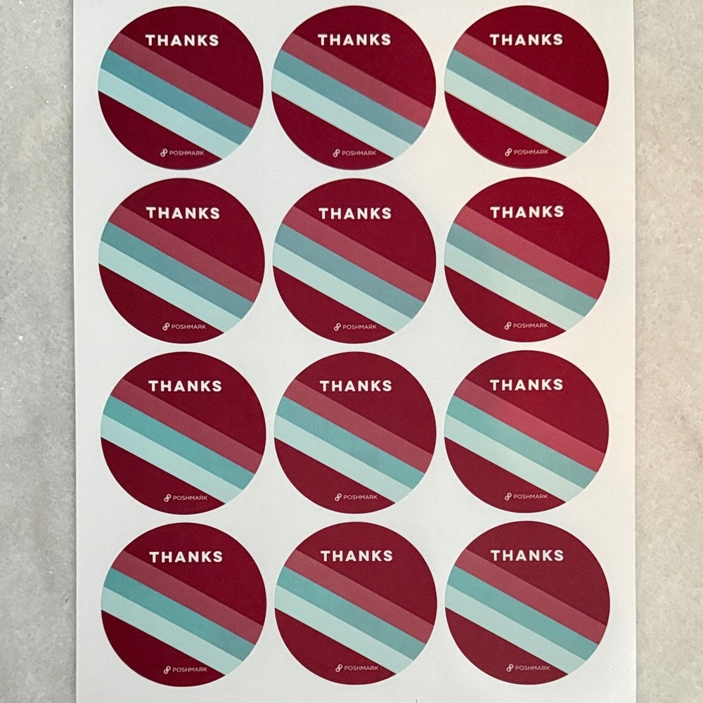 Poshmark Maroon Red Blue 'Circle Thanks' Stickers New 12pc